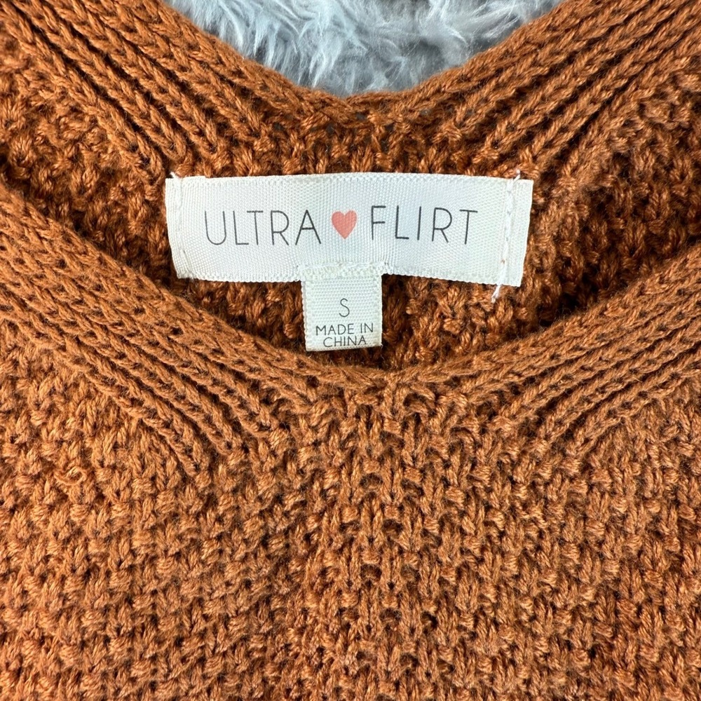 NWT Ultra Flirt Knit Festival Crop Top Small Brown Crochet Lace Coquette Y2K - Picture 3 of 11